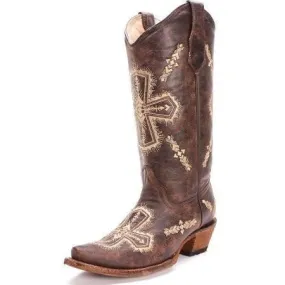 Corral Boots Circle G Women's Brown Crackle/Cross Boot - Google-friendly version: Brown Crackle/Cross Women's Corral Boots Circl