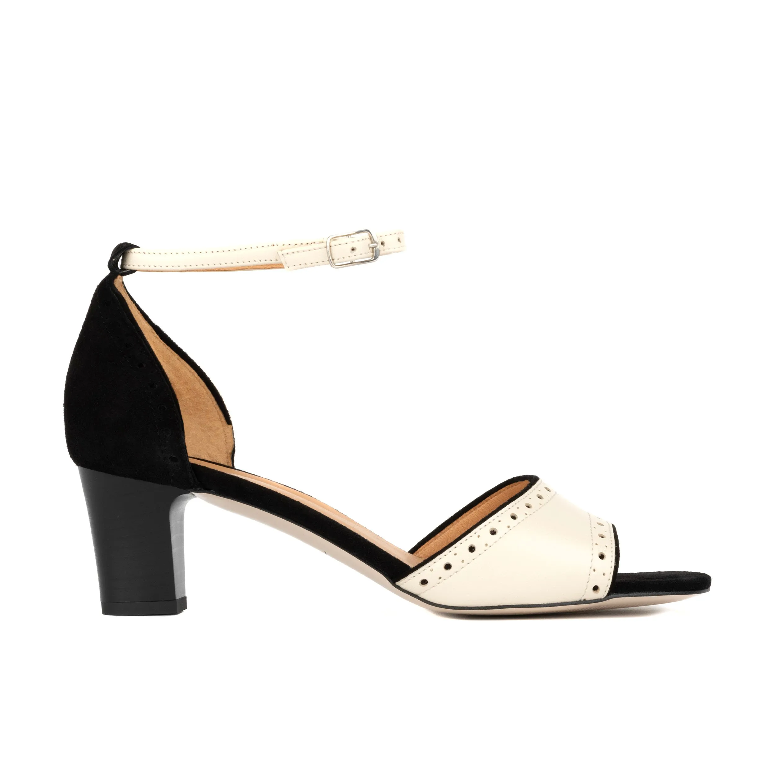 CROUPIER BLACK CREAM - Women's 2 inch heel ankle strap sandal in black & cream