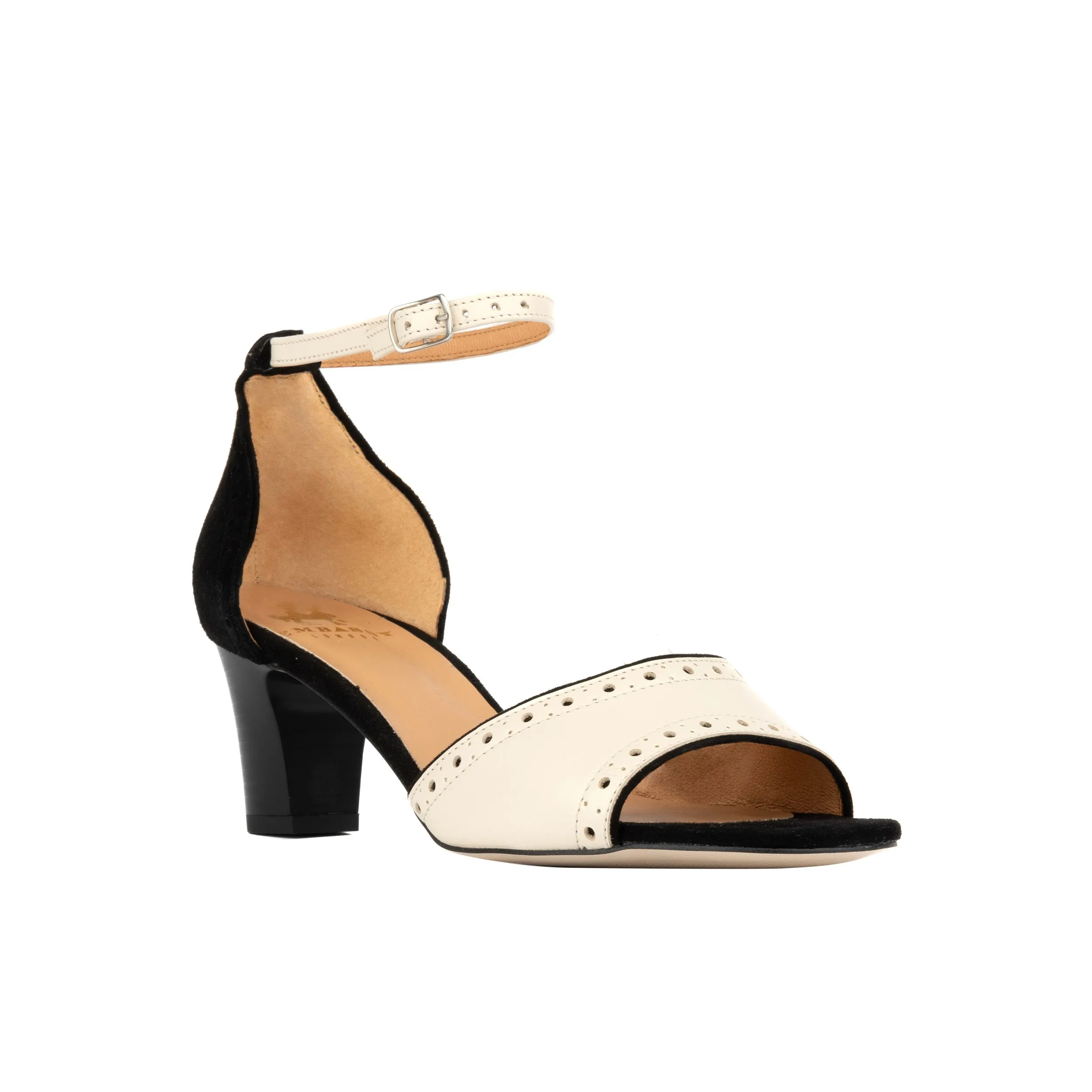 CROUPIER BLACK CREAM - Women's 2 inch heel ankle strap sandal in black & cream