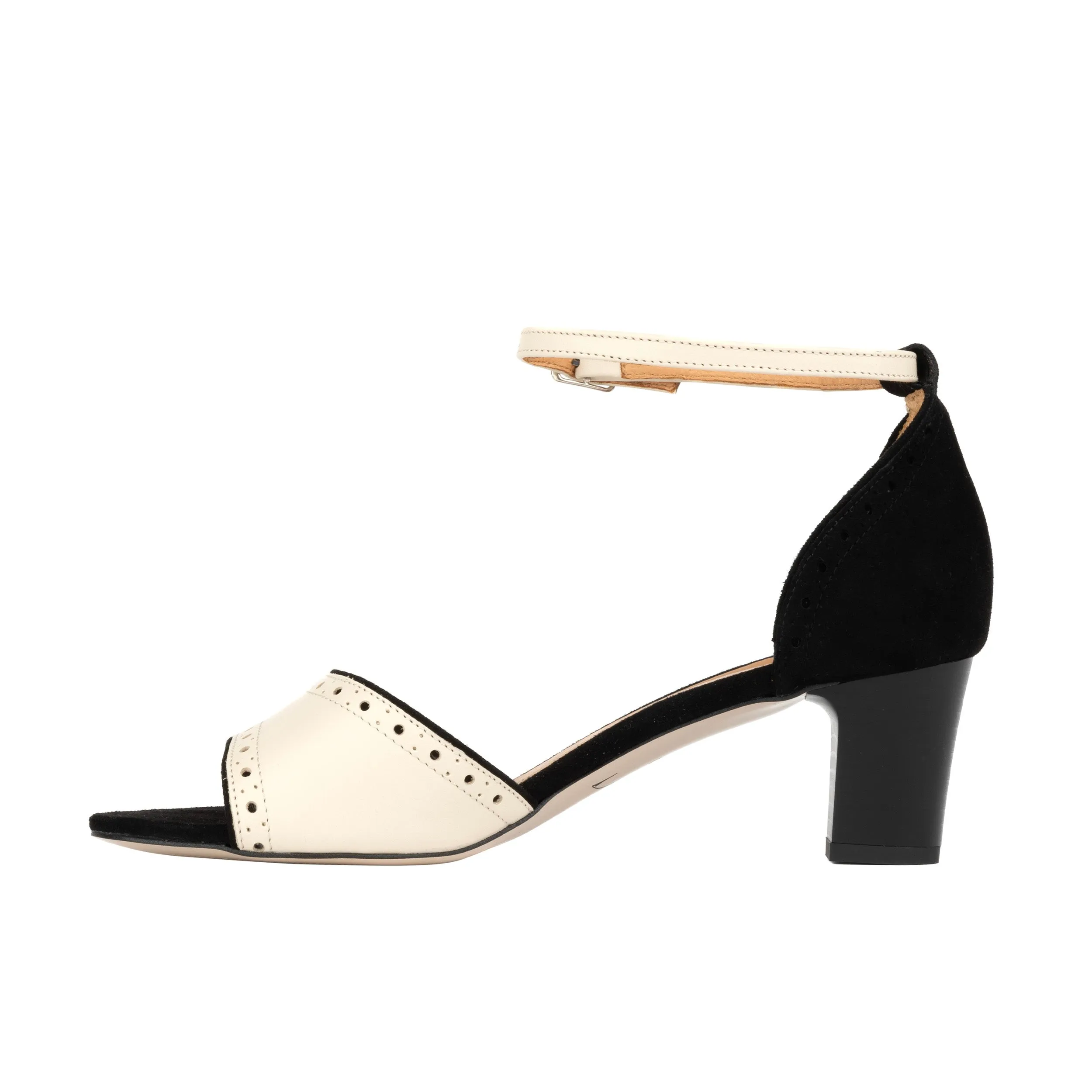 CROUPIER BLACK CREAM - Women's 2 inch heel ankle strap sandal in black & cream