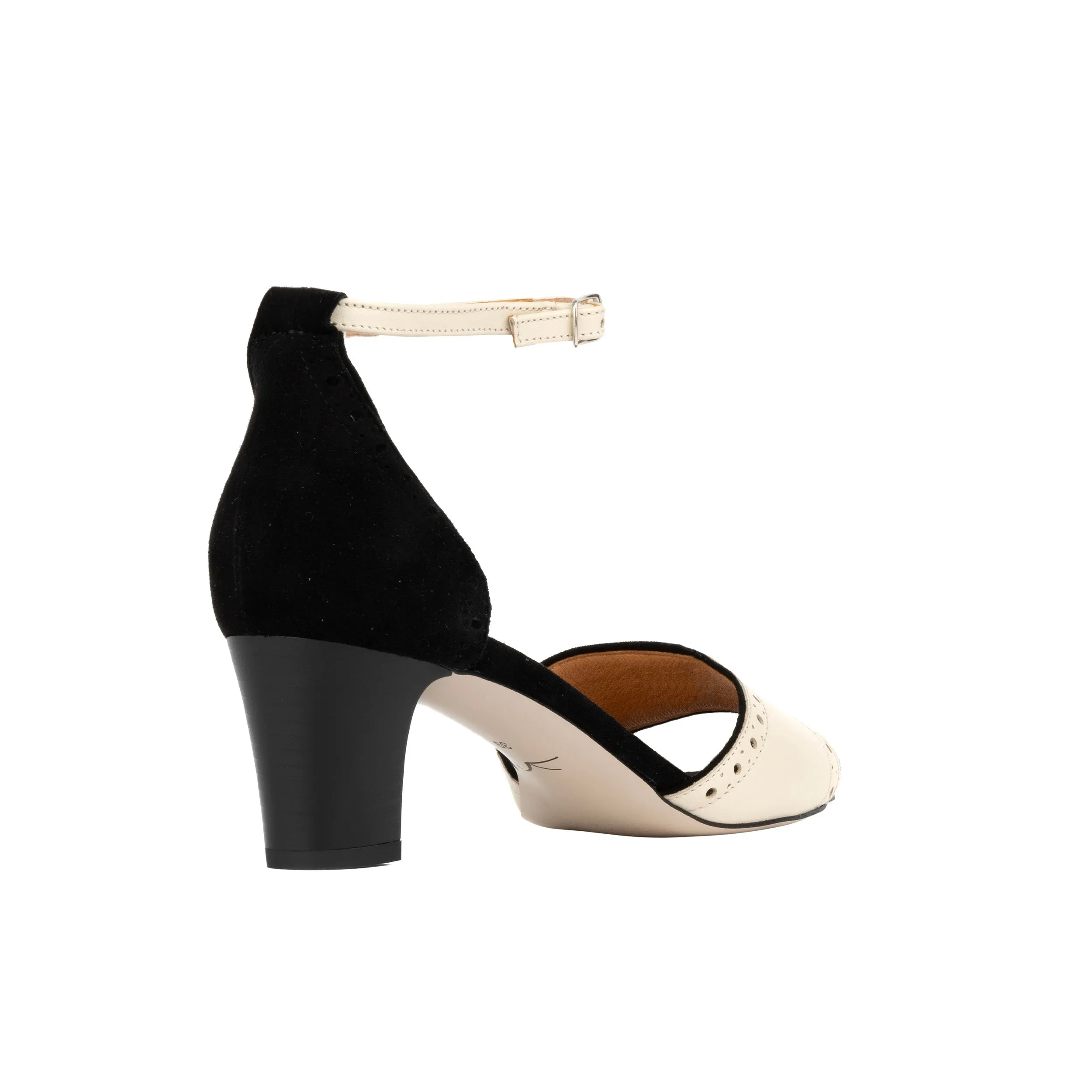 CROUPIER BLACK CREAM - Women's 2 inch heel ankle strap sandal in black & cream