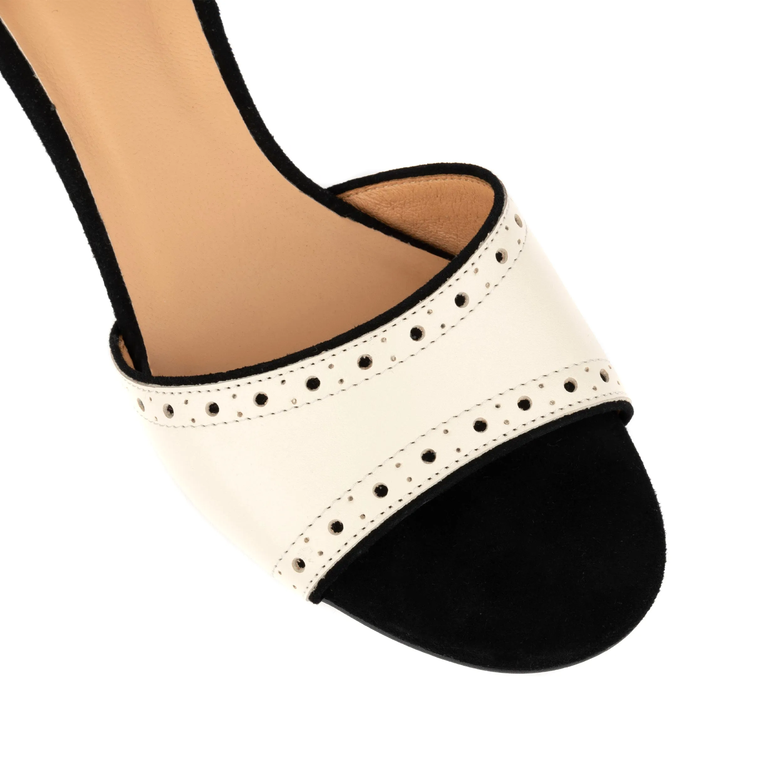 CROUPIER BLACK CREAM - Women's 2 inch heel ankle strap sandal in black & cream