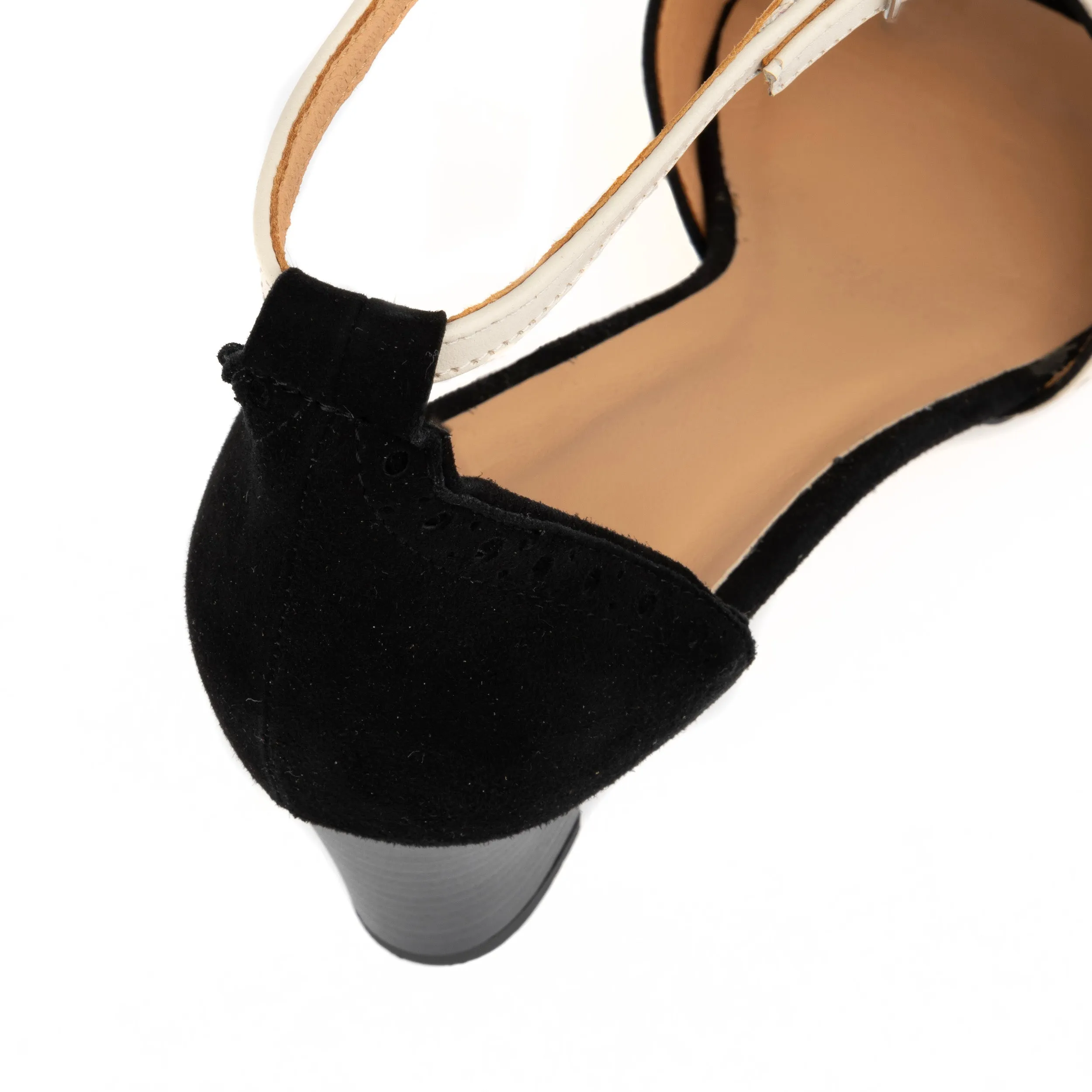 CROUPIER BLACK CREAM - Women's 2 inch heel ankle strap sandal in black & cream