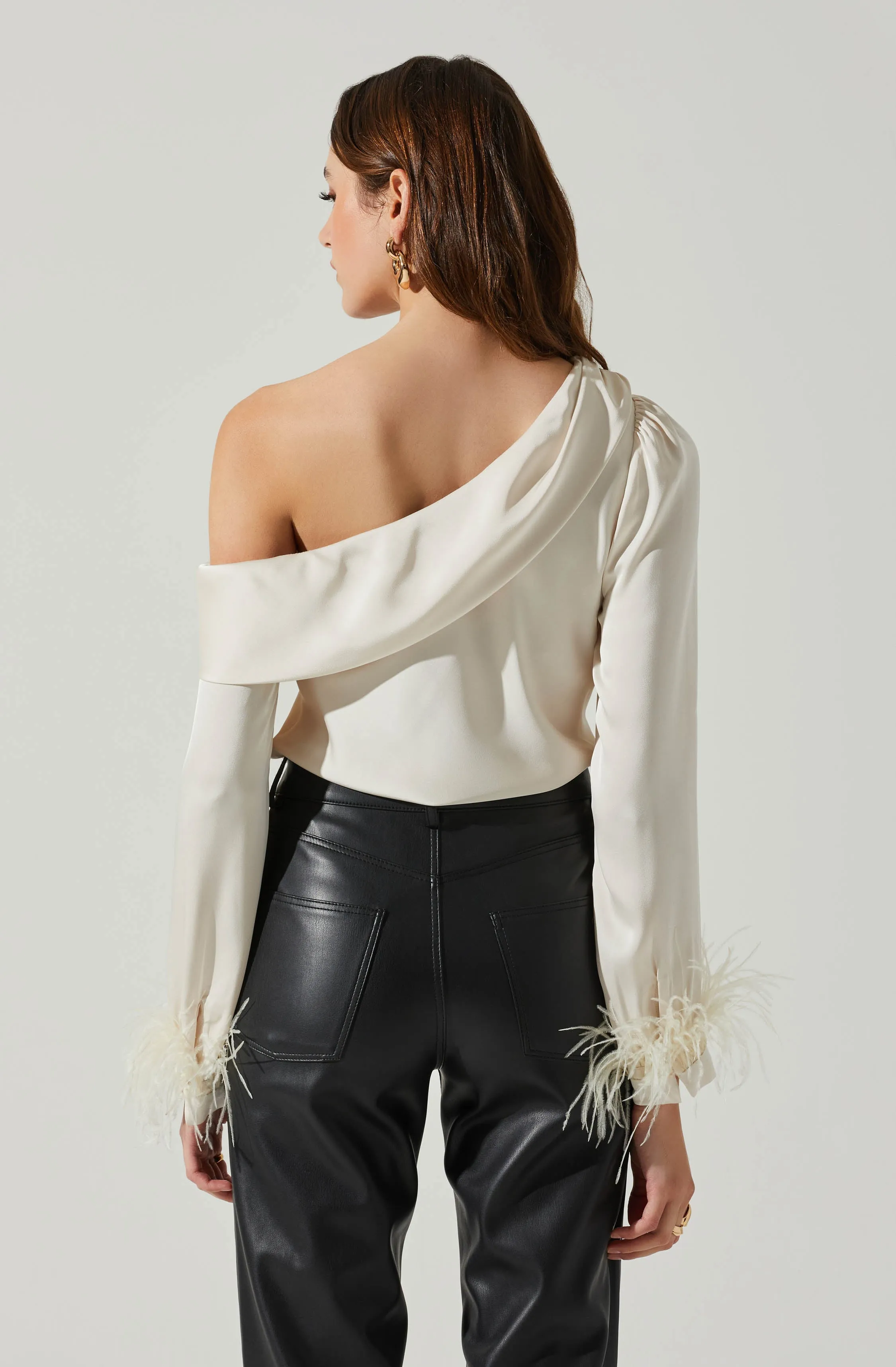 Off Shoulder Feather Trim Top