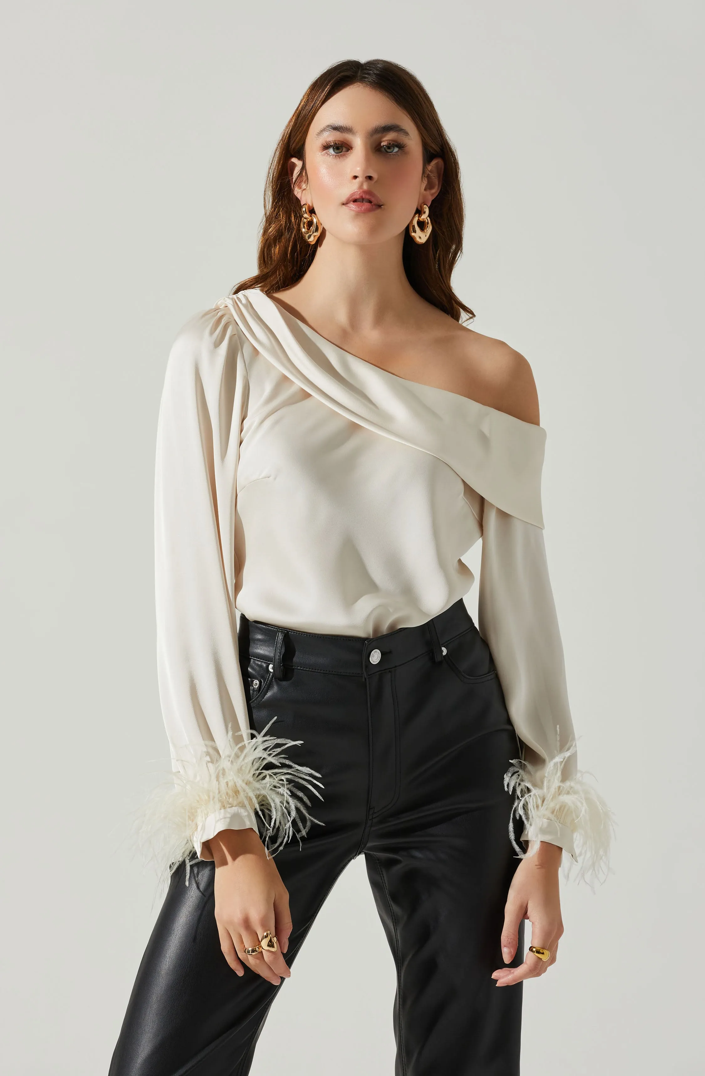 Off Shoulder Feather Trim Top