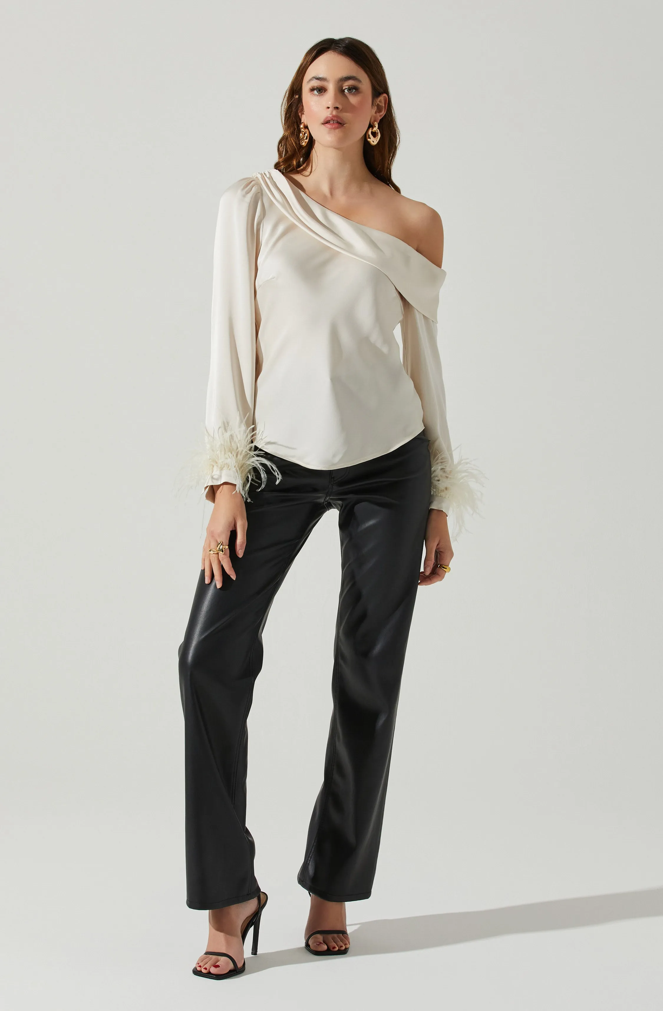 Off Shoulder Feather Trim Top