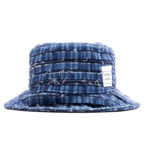 Blue Denim Ribbon Tweed Bucket Hat - Medium Size