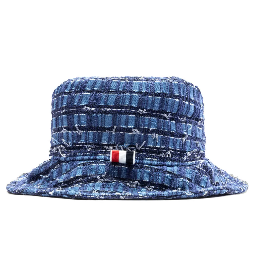 Blue Denim Ribbon Tweed Bucket Hat - Medium Size