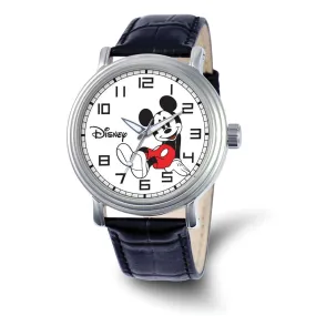 Disney Black Leather Strap Mickey Mouse Watch 44mm for Adults