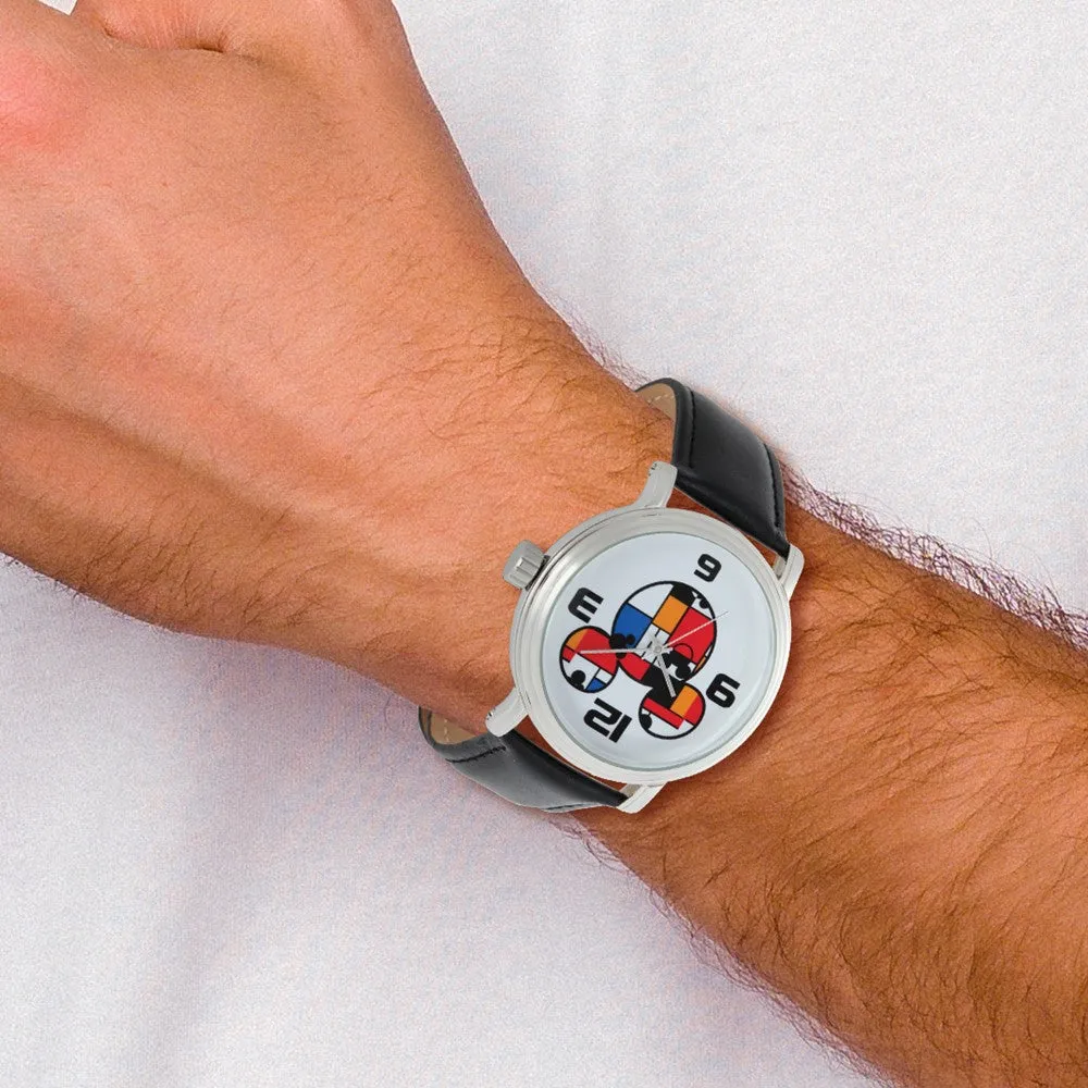 Disney Mickey Black Leather Watch - Adult Size Colorblock