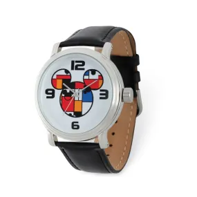 Disney Mickey Black Leather Watch - Adult Size Colorblock