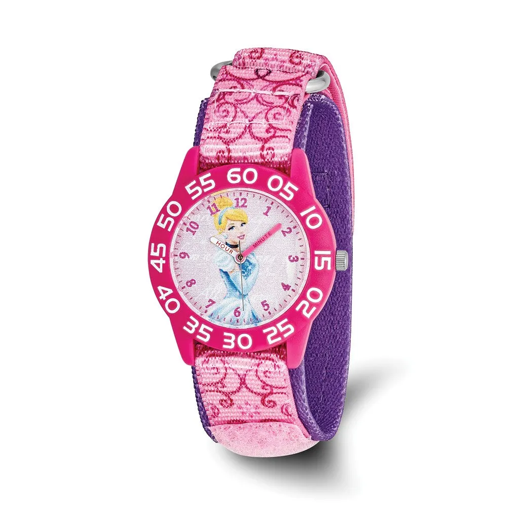 Disney Girls Cinderella Time Teacher Watch Pink Velcro Acrylic Case