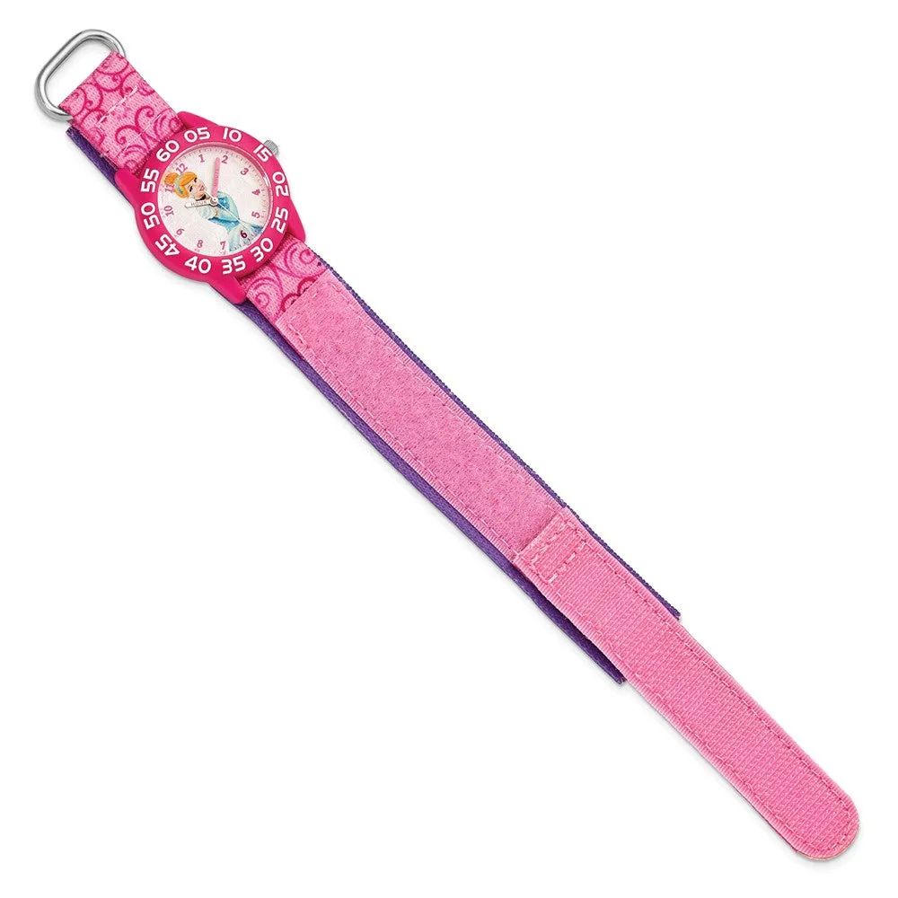 Disney Girls Cinderella Time Teacher Watch Pink Velcro Acrylic Case