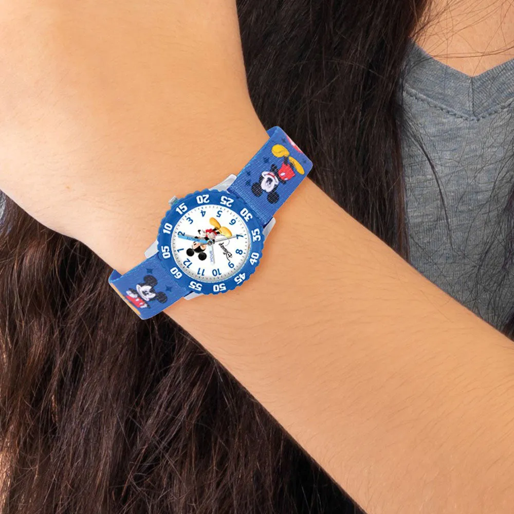 Disney Girls Mickey Mouse Watch - Time Teacher with Printed Fabric Band