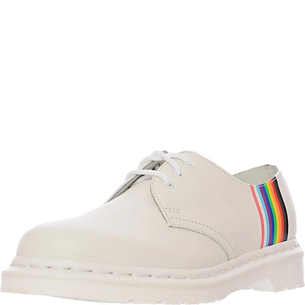 Dr Martens Womens White Pride Retro Leather Flat Shoes