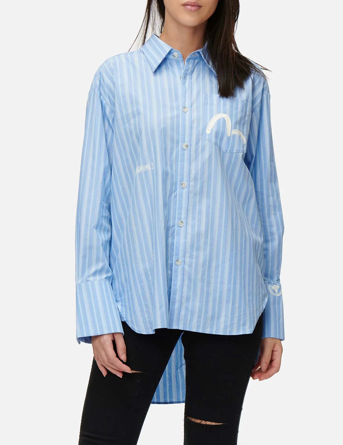 Drape Collar Pinstripe Shirt