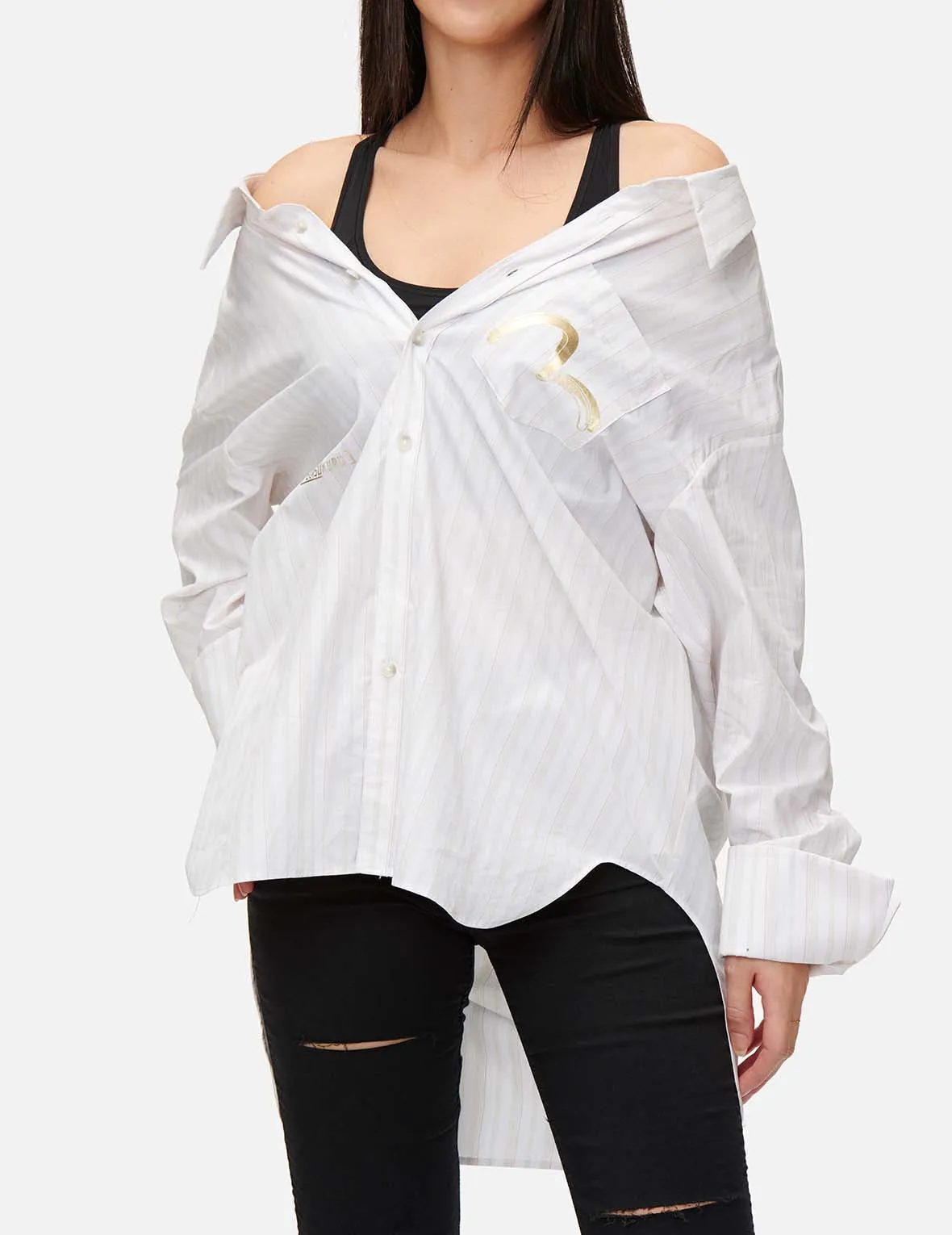 Drape Collar Pinstripe Shirt