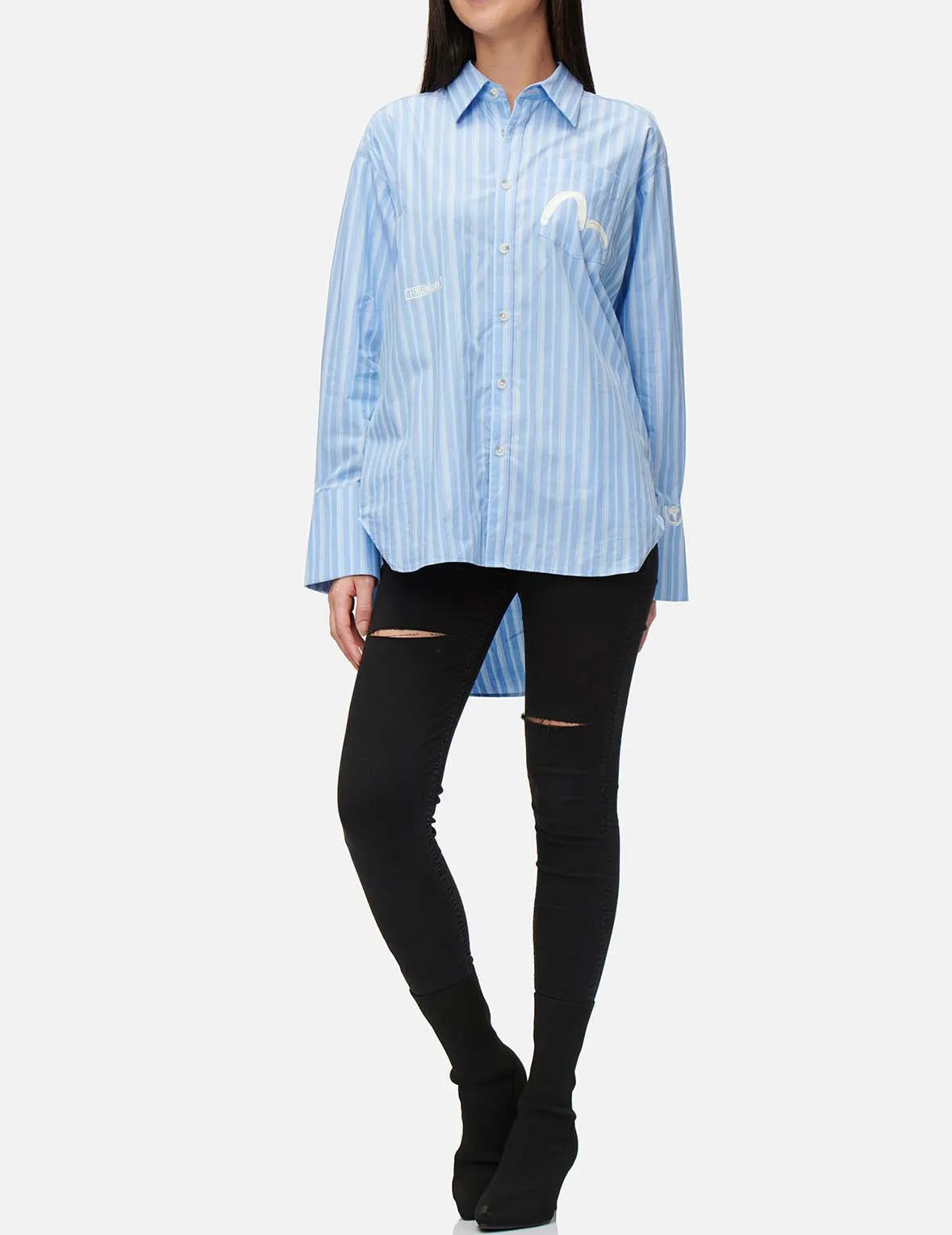 Drape Collar Pinstripe Shirt