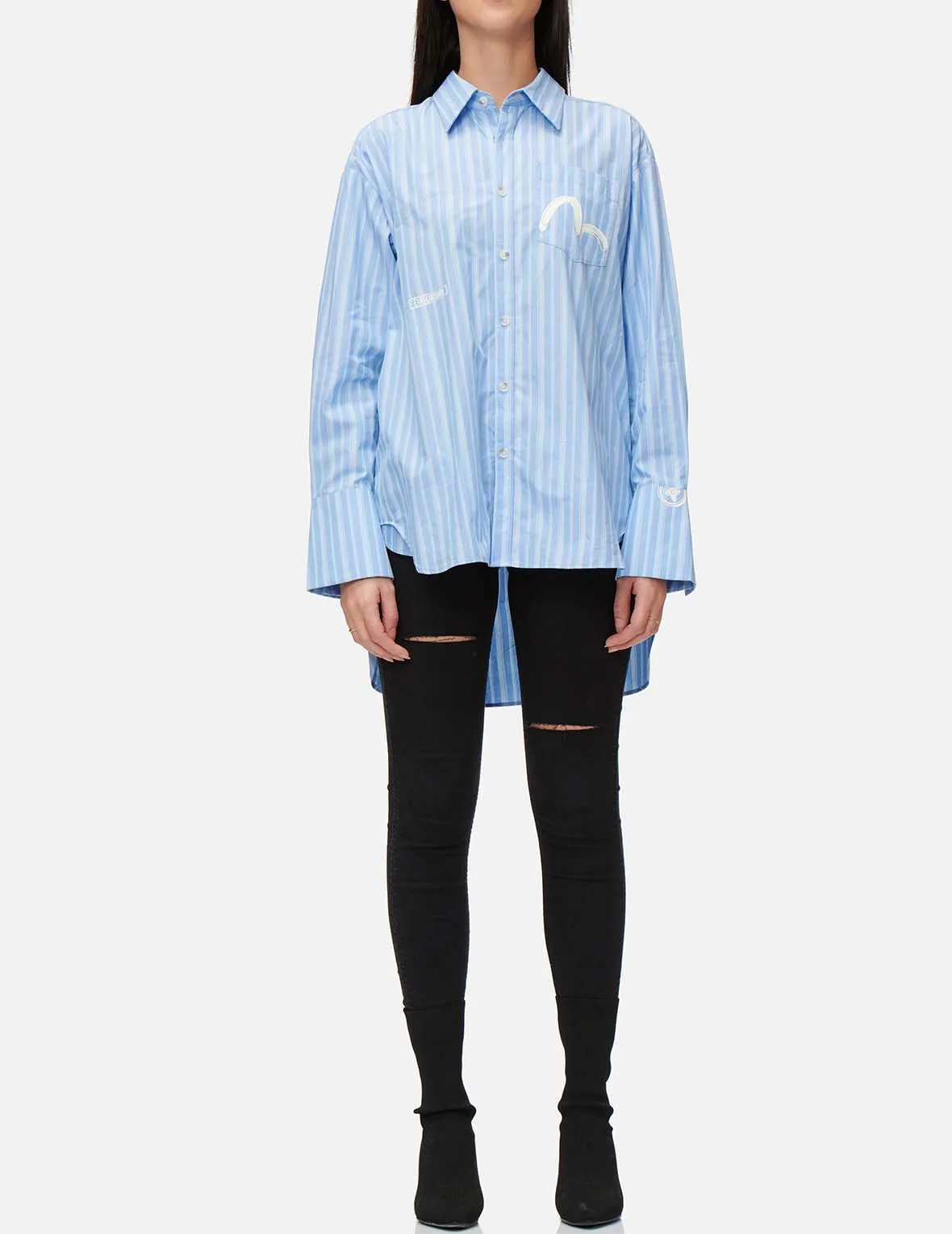 Drape Collar Pinstripe Shirt