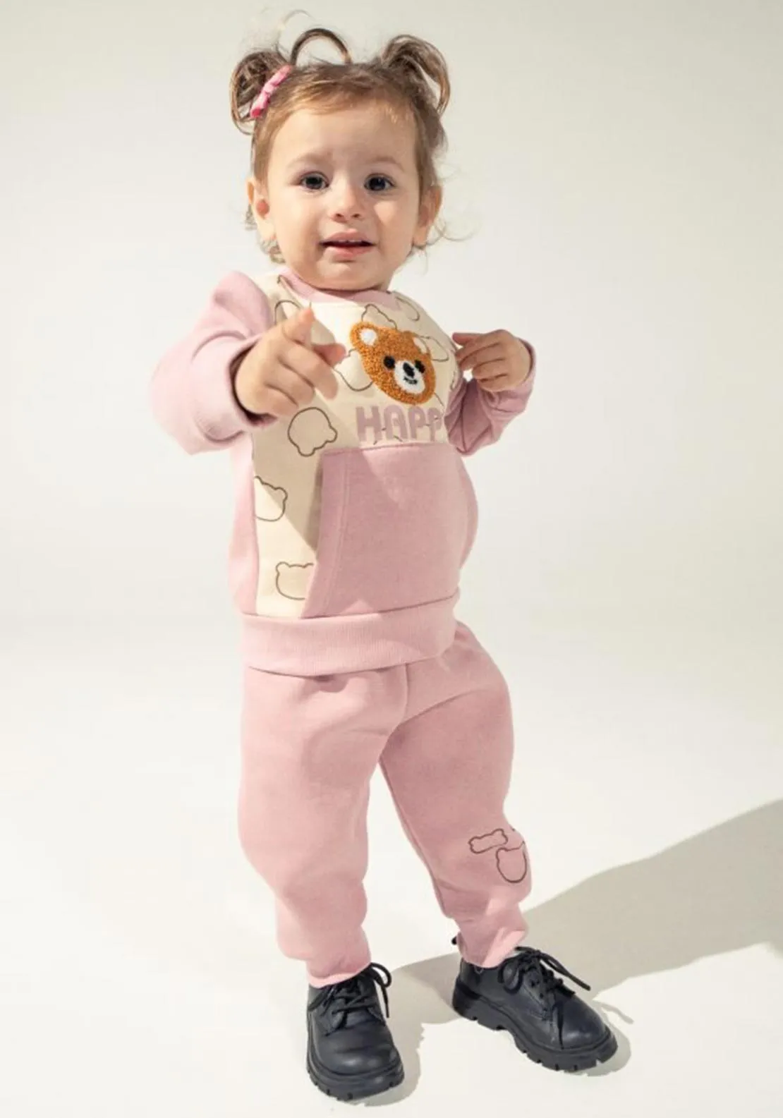 Ebita Baby Girl Happy Teddy Tracksuit, Pink