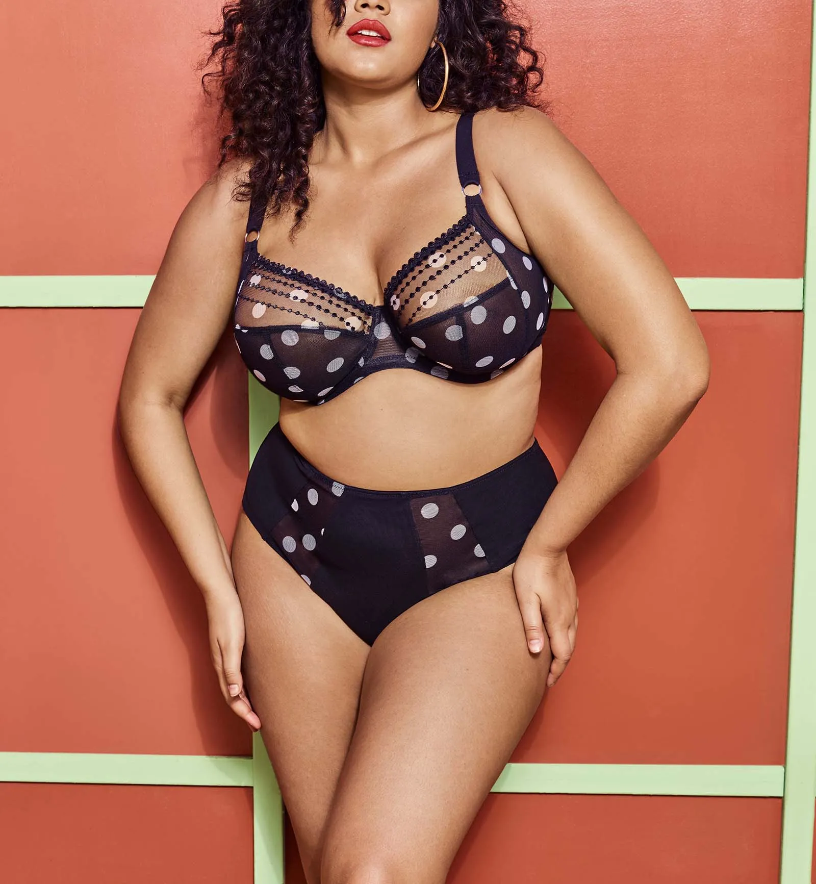 Elomi Matilda Black Dot Banded Plunge Underwire Bra - 8900