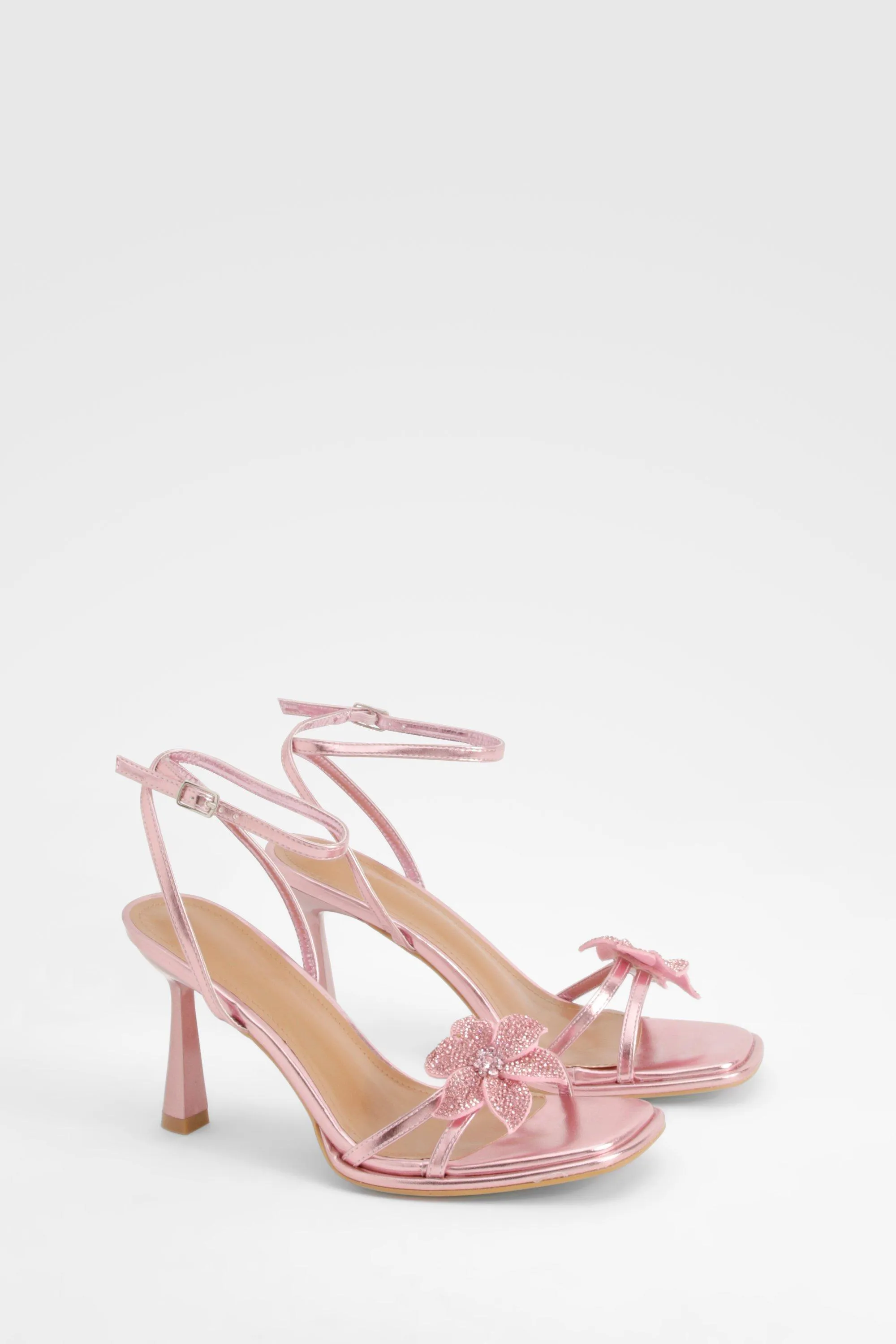 Embellished Flower Detail Strappy Heel