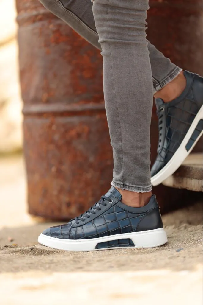 Empire Navy Blue Crocodile Pattern Sneakers