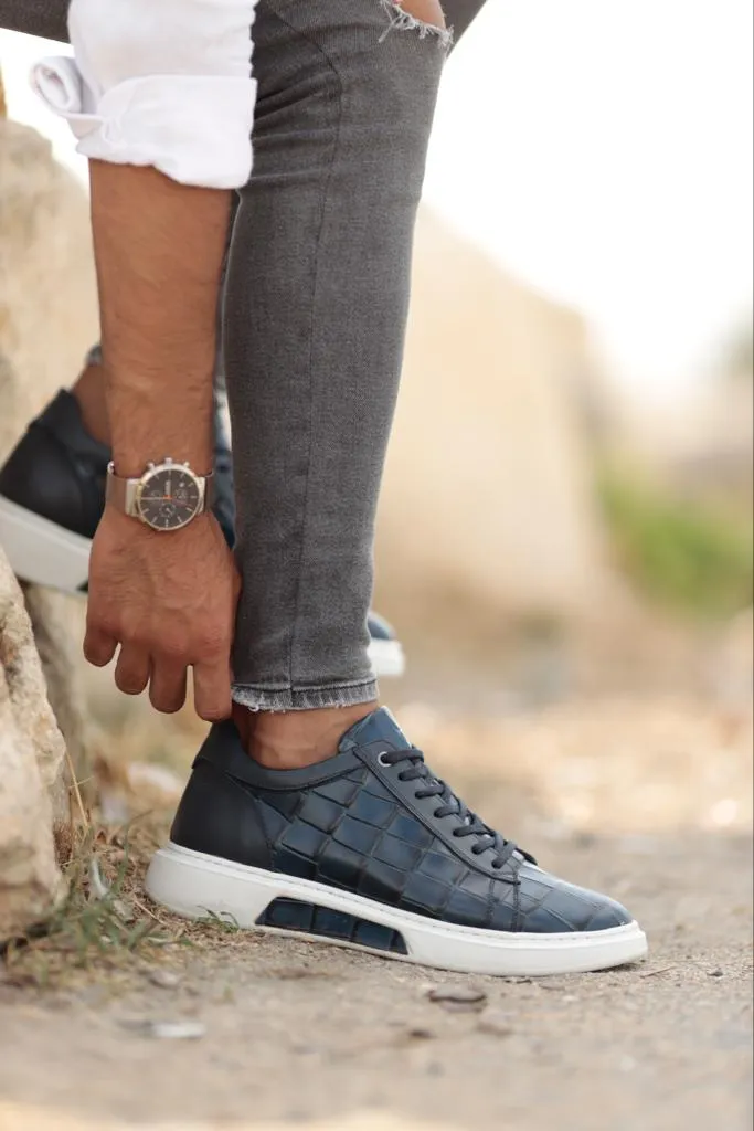 Empire Navy Blue Crocodile Pattern Sneakers