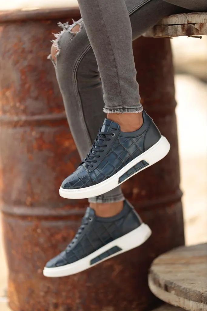 Empire Navy Blue Crocodile Pattern Sneakers