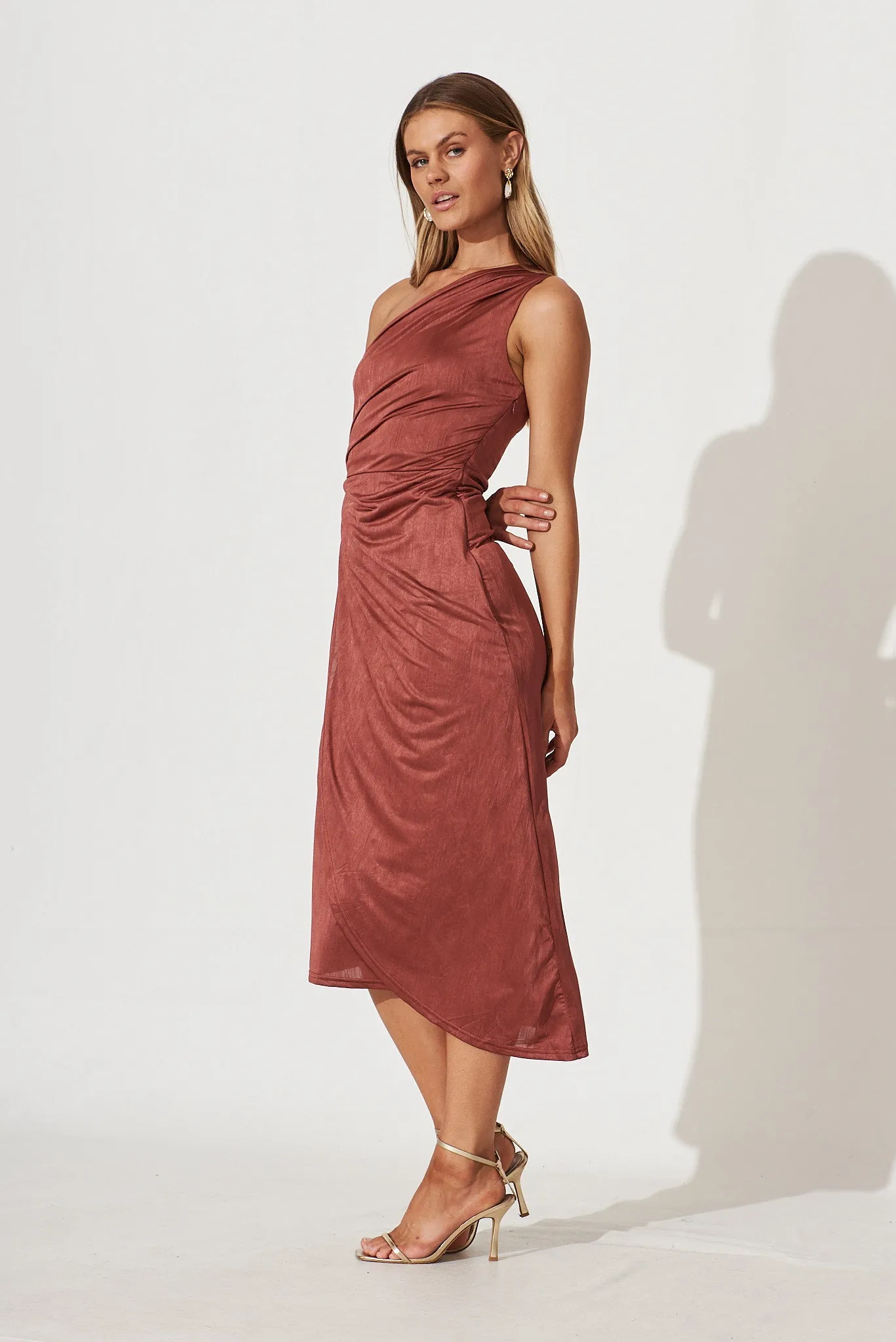 Endlesslove One Shoulder Maxi Dress In Dark Dusty Rose