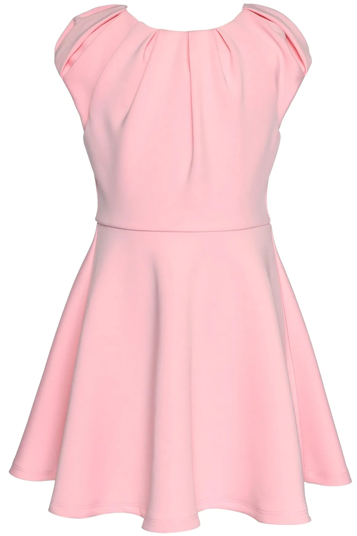 Fit & Flare Scuba Dress with Pleated Neckline | Pink