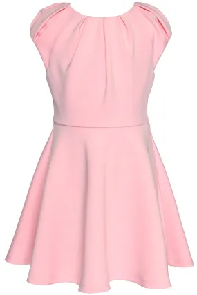 Fit & Flare Scuba Dress with Pleated Neckline | Pink