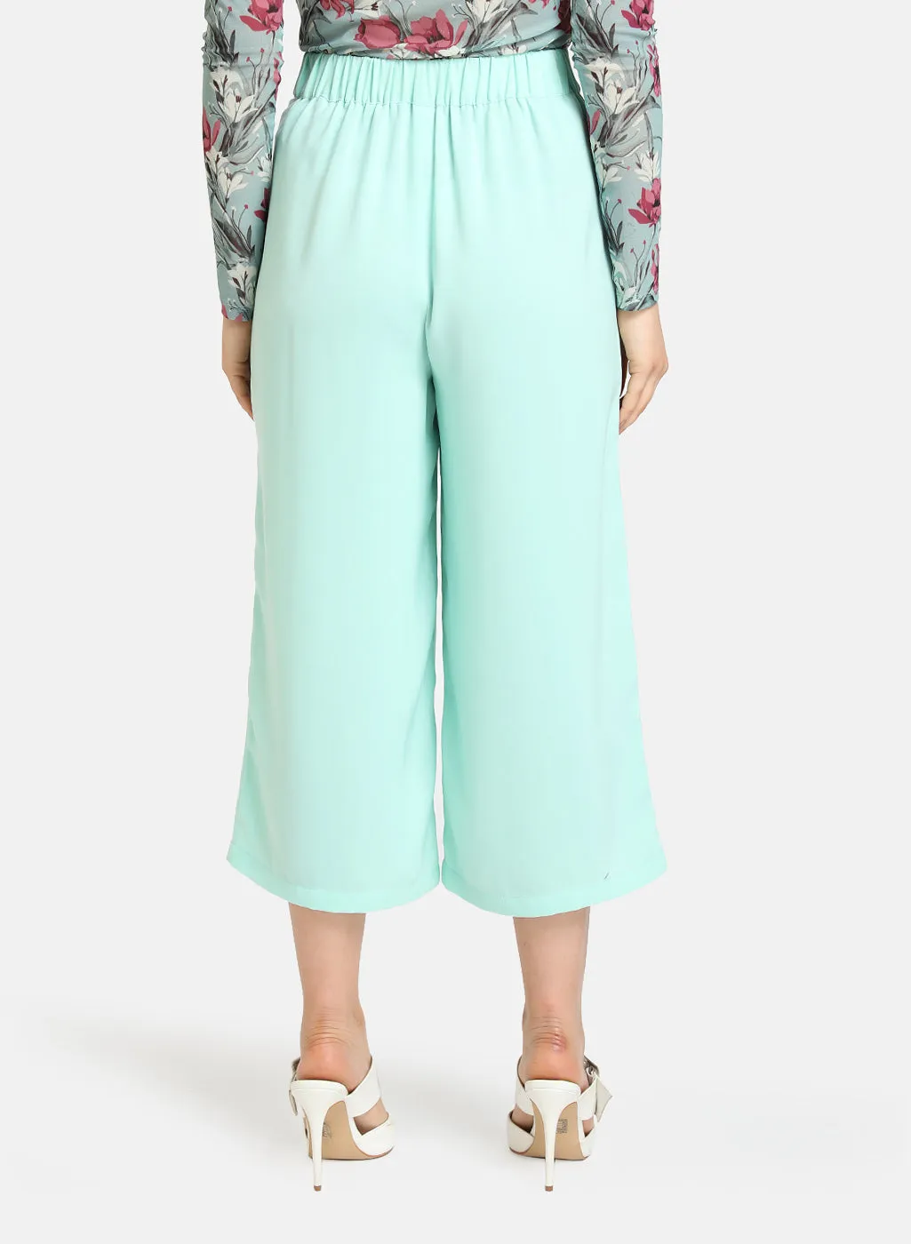 Flared Cropped Wide-Leg Pants with Pocket Detail