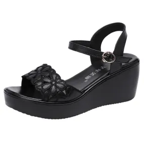 Floral Cut-out Wedge Sandal Shoes