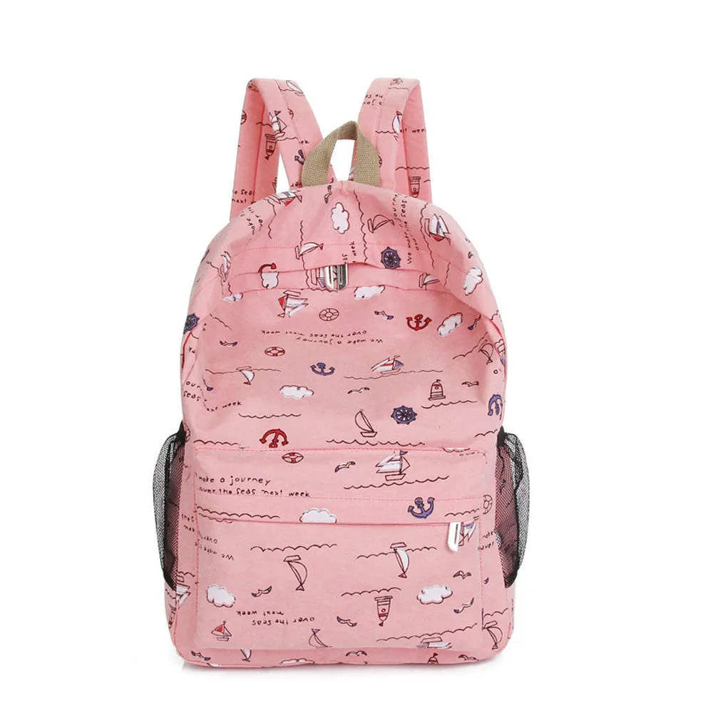 Forward 6 Colors Cartoon Printing Zipper Women Canvas Backpack Daily Backpack 40cm*27cm*14cm