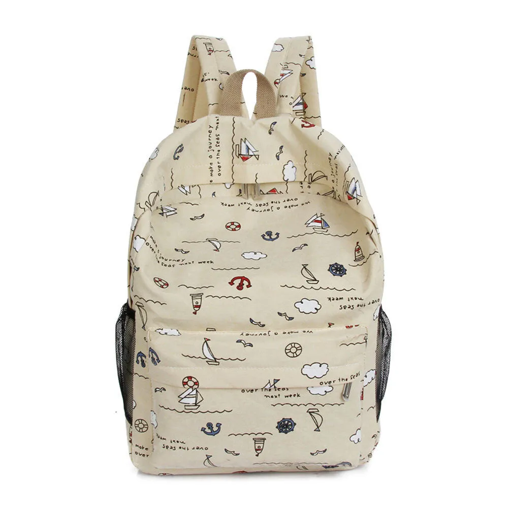 Forward 6 Colors Cartoon Printing Zipper Women Canvas Backpack Daily Backpack 40cm*27cm*14cm