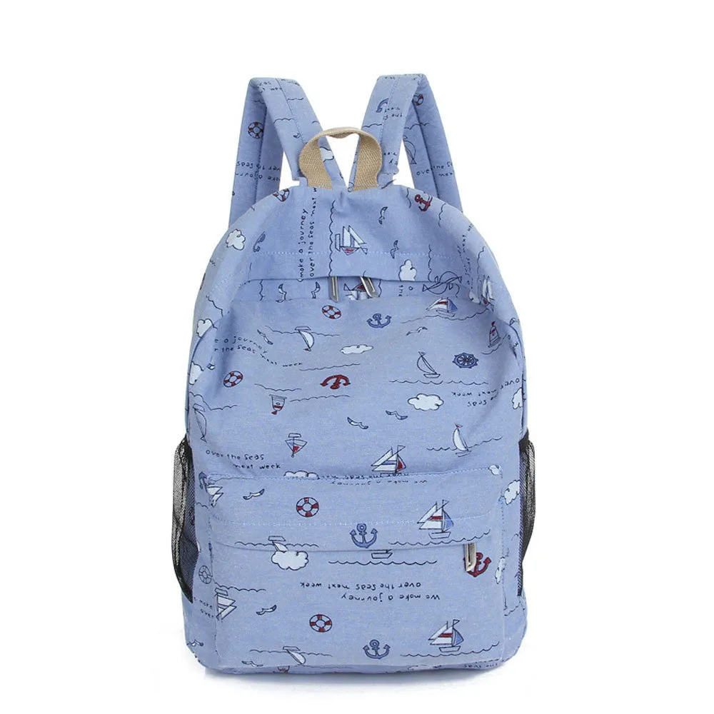 Forward 6 Colors Cartoon Printing Zipper Women Canvas Backpack Daily Backpack 40cm*27cm*14cm