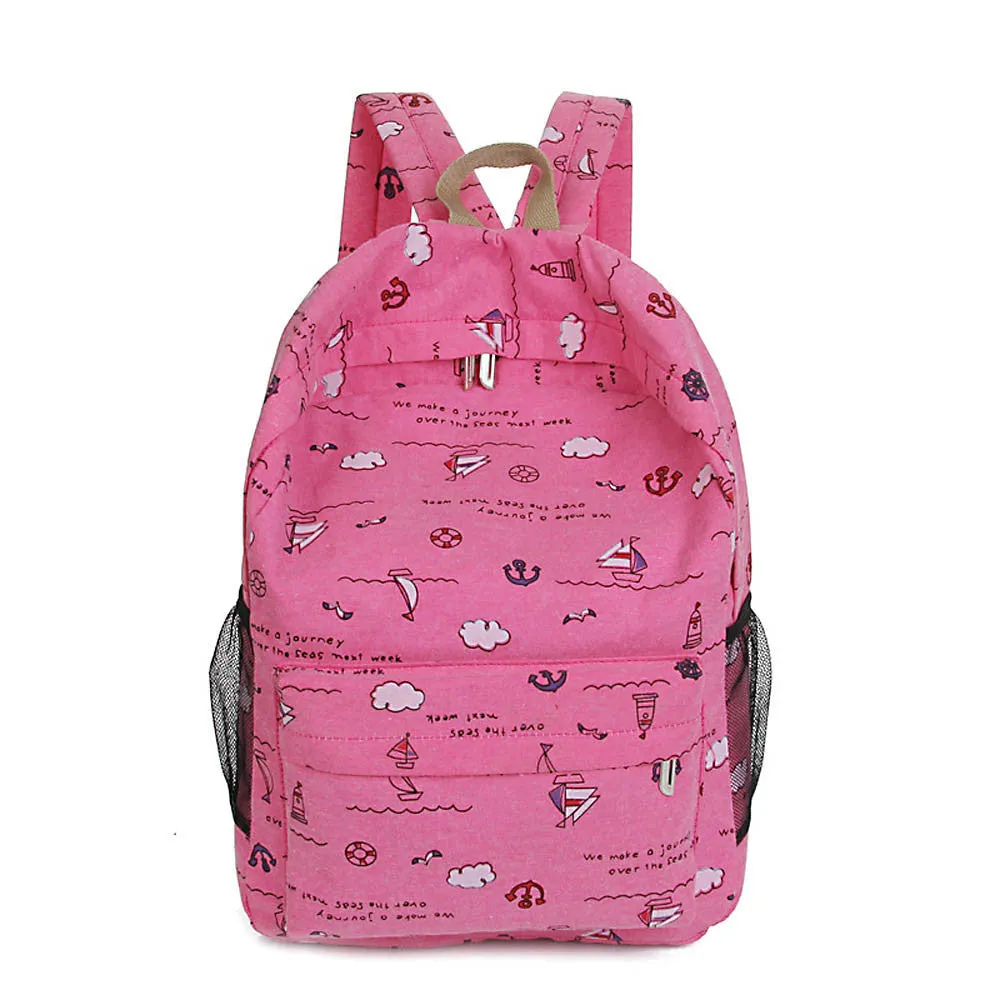 Forward 6 Colors Cartoon Printing Zipper Women Canvas Backpack Daily Backpack 40cm*27cm*14cm