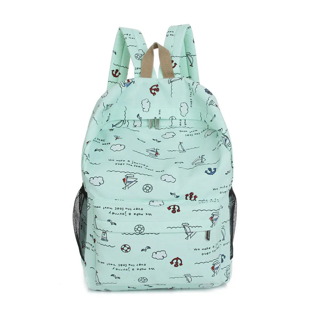 Forward 6 Colors Cartoon Printing Zipper Women Canvas Backpack Daily Backpack 40cm*27cm*14cm