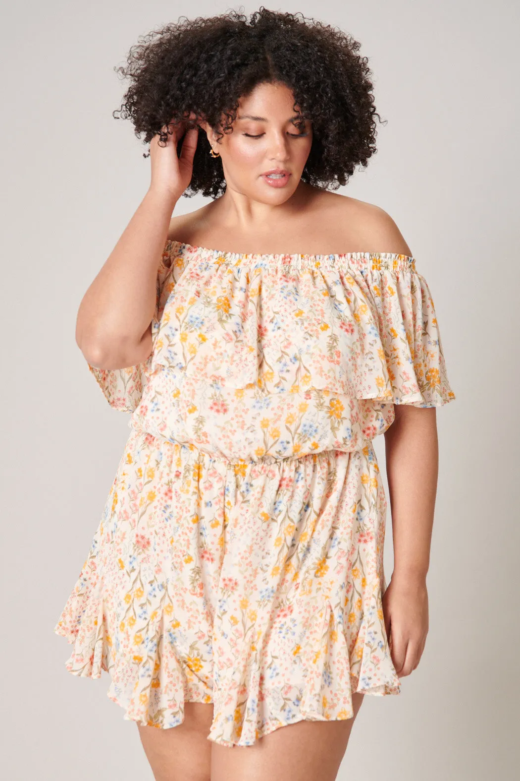 French Country Floral Off the Shoulder Besame Romper Curve