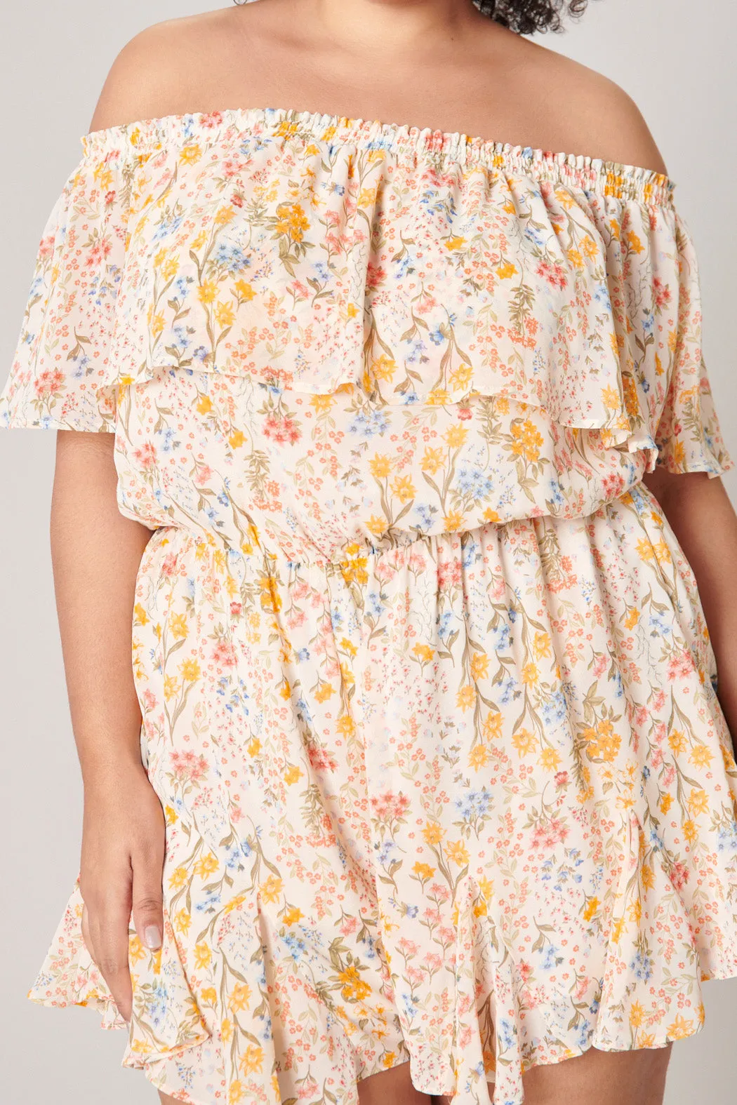 French Country Floral Off the Shoulder Besame Romper Curve