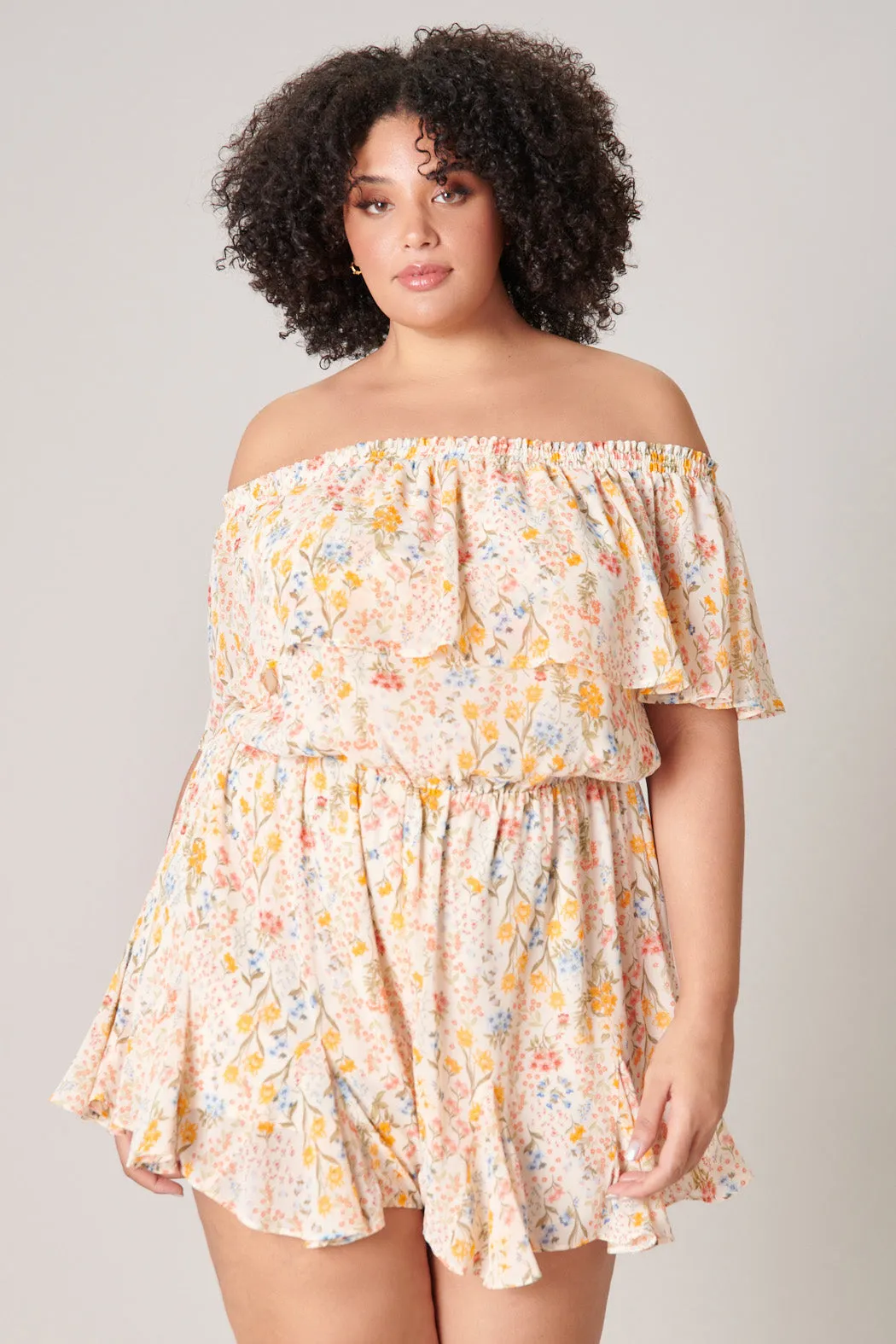 French Country Floral Off the Shoulder Besame Romper Curve