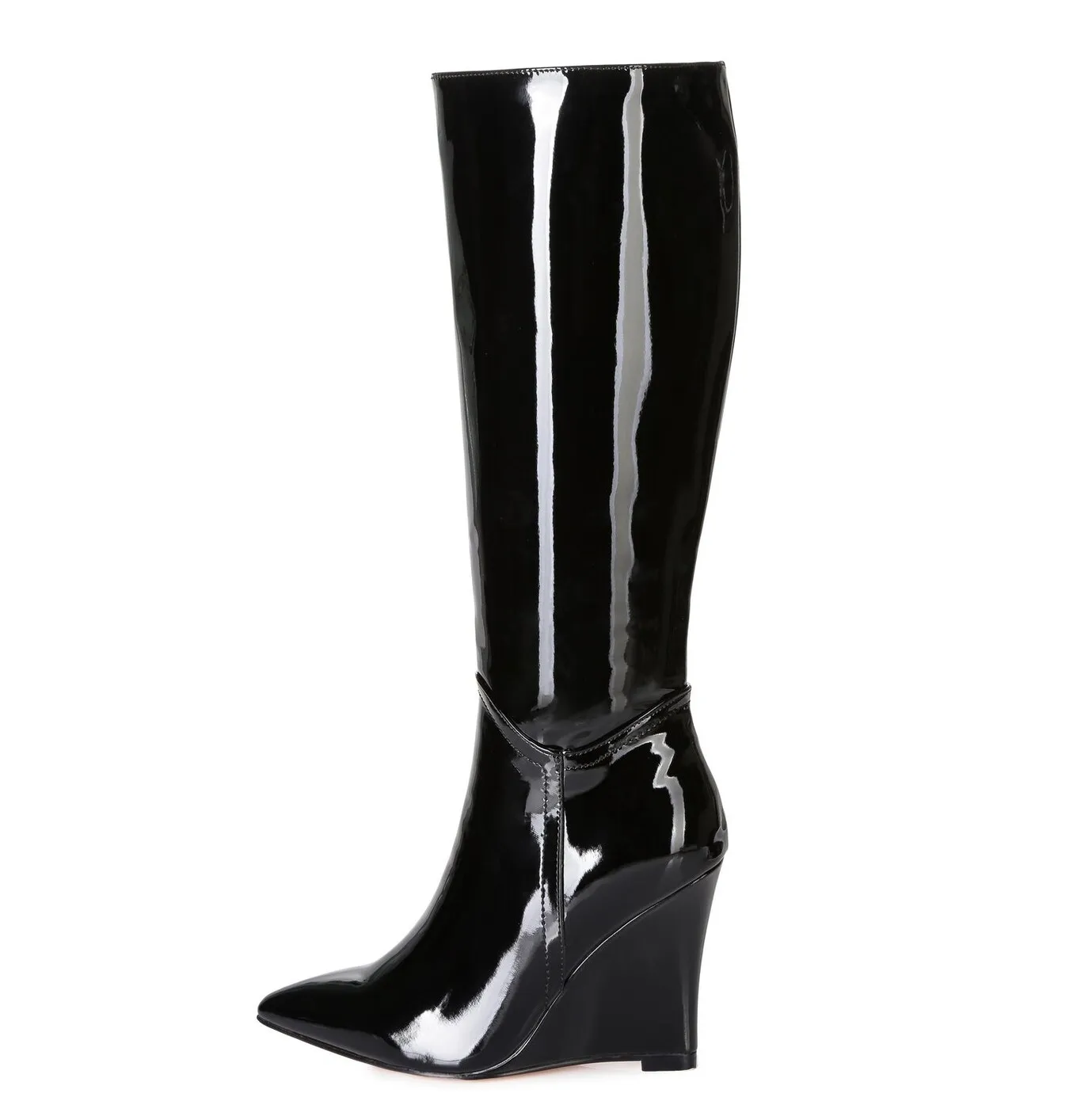 Giaro Wedge heel knee boots ELLA in black shiny with 10cm heels