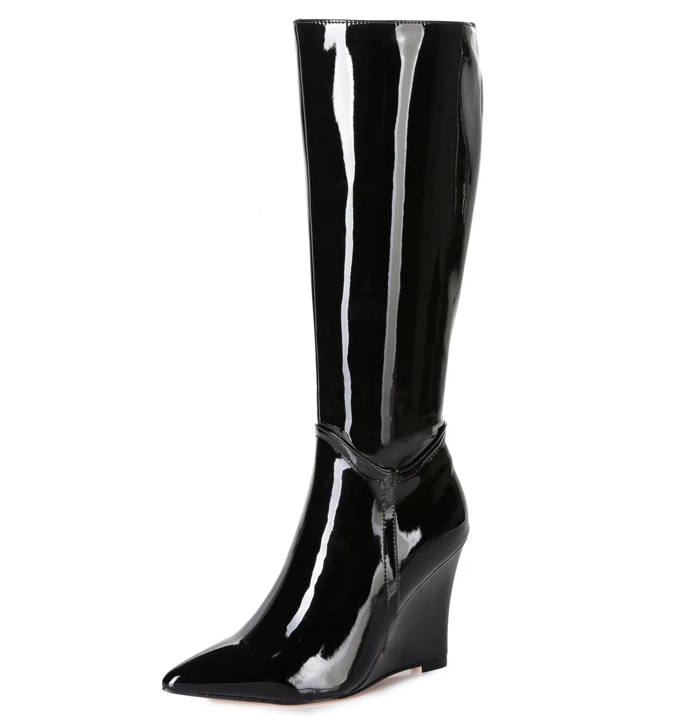 Giaro Wedge heel knee boots ELLA in black shiny with 10cm heels