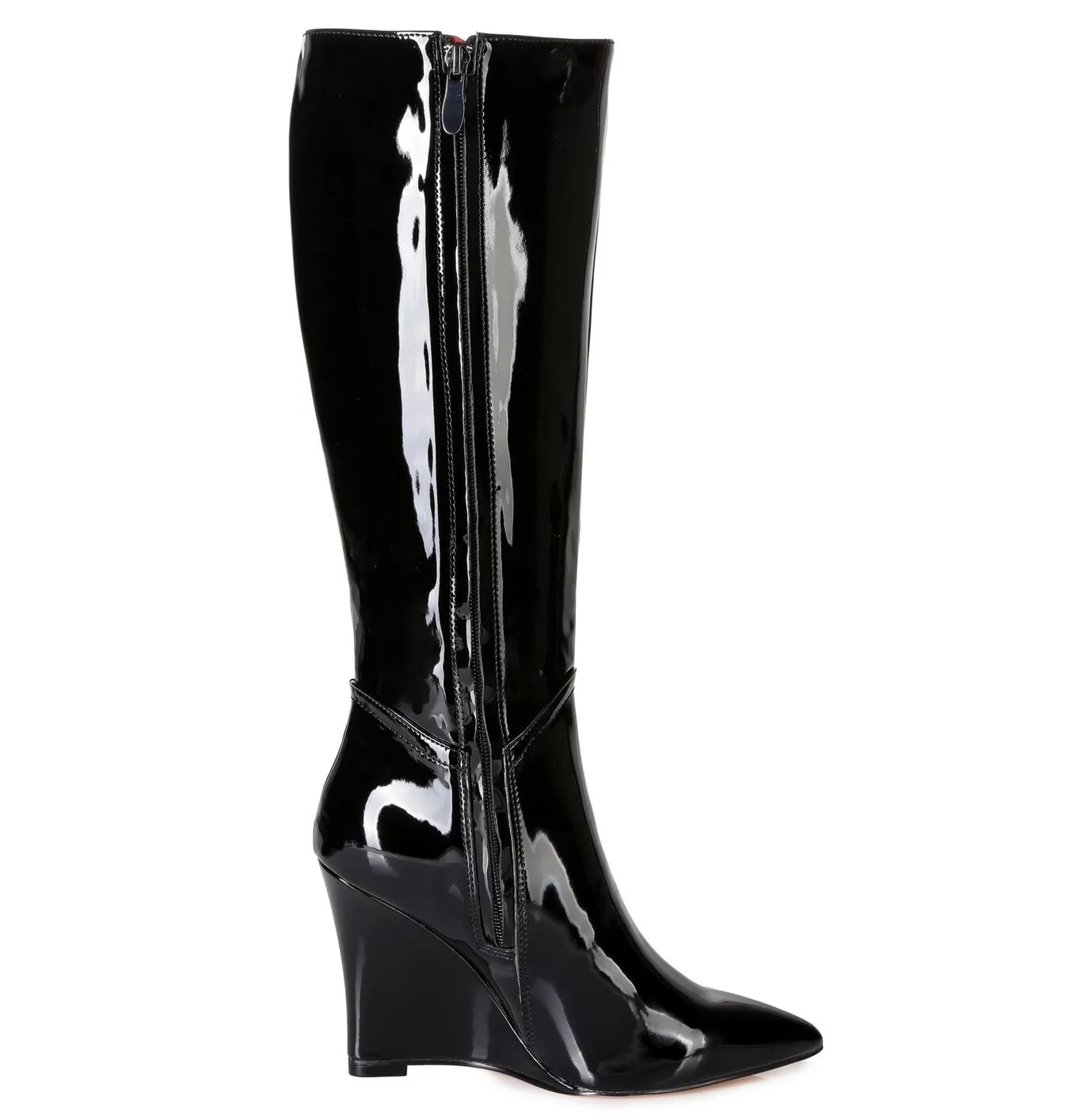 Giaro Wedge heel knee boots ELLA in black shiny with 10cm heels