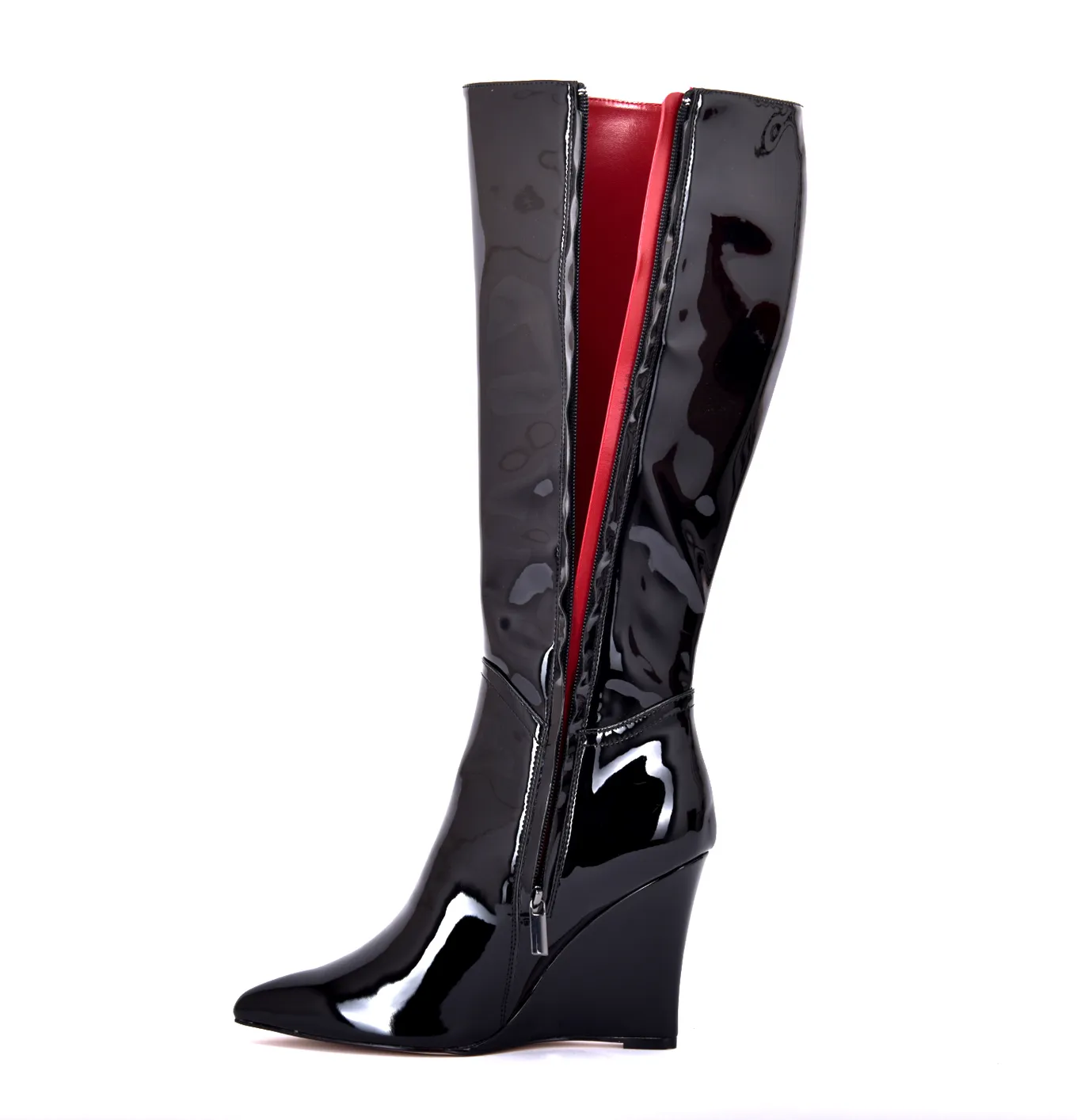 Giaro Wedge heel knee boots ELLA in black shiny with 10cm heels