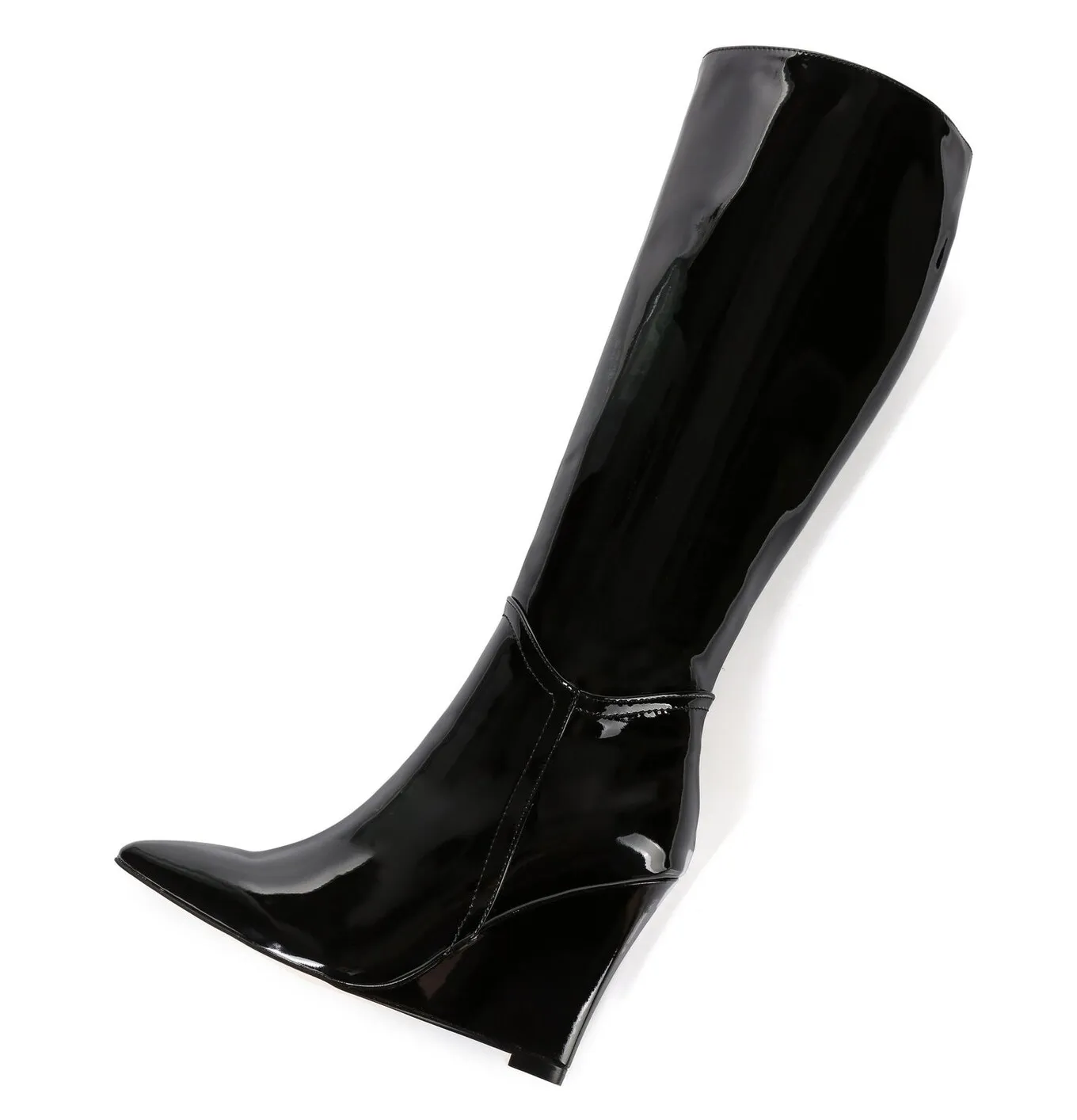 Giaro Wedge heel knee boots ELLA in black shiny with 10cm heels