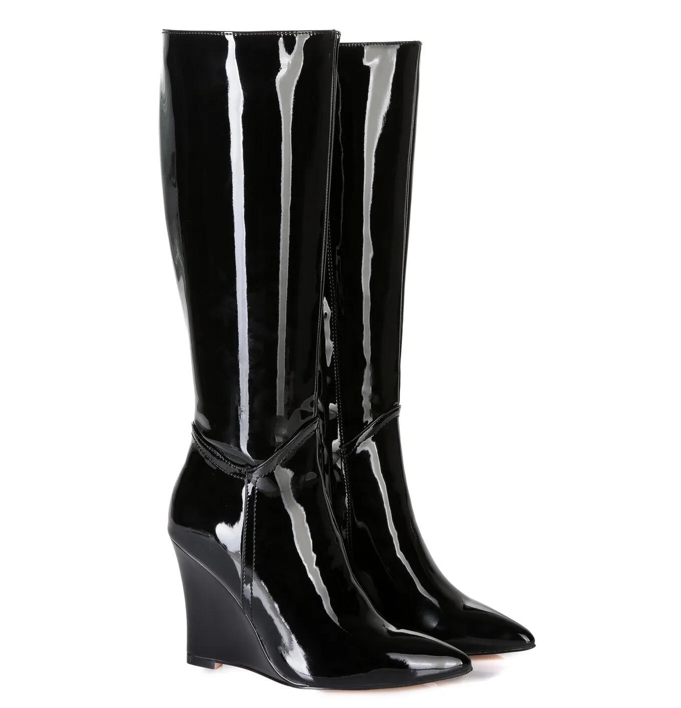 Giaro Wedge heel knee boots ELLA in black shiny with 10cm heels