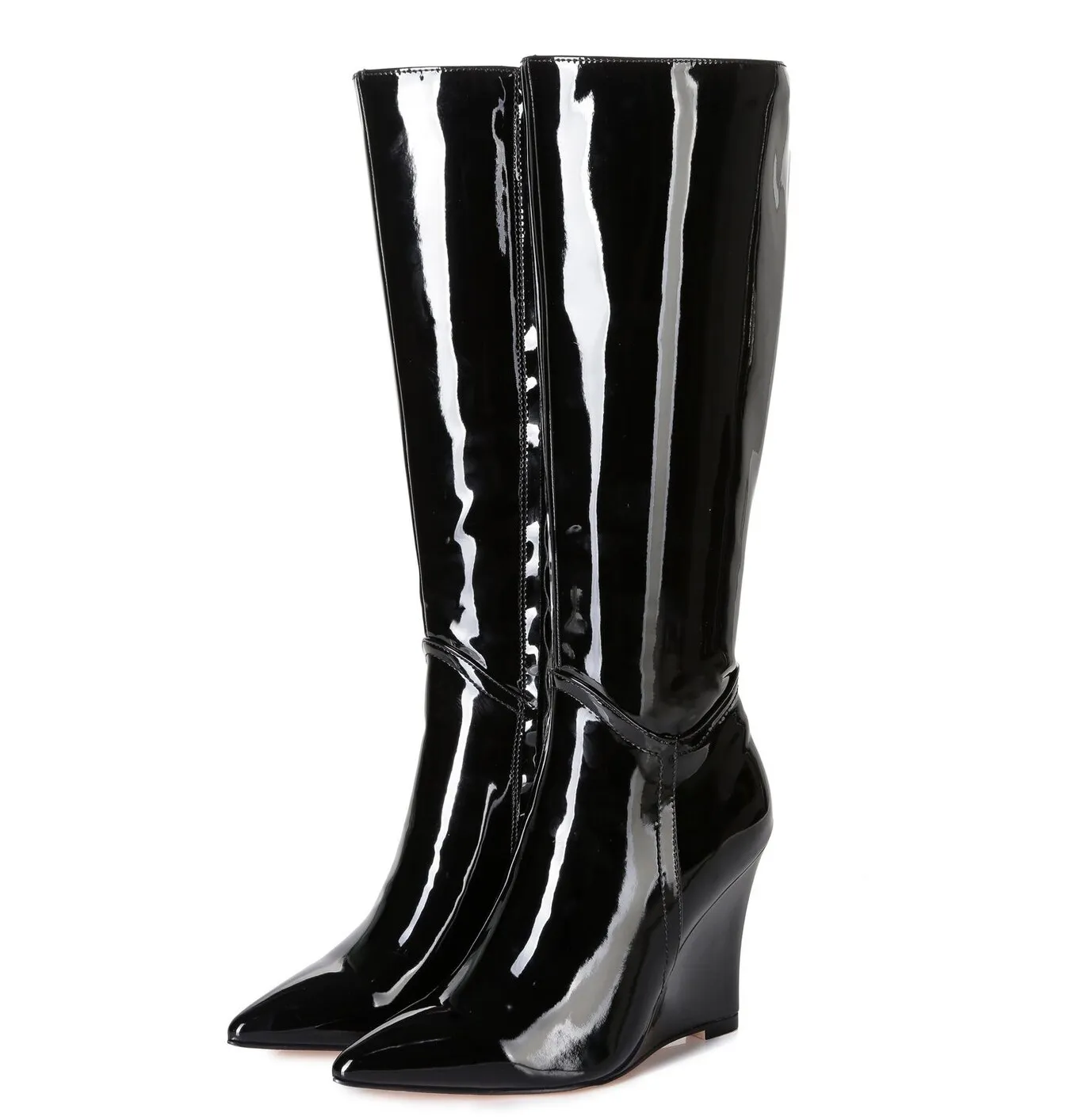 Giaro Wedge heel knee boots ELLA in black shiny with 10cm heels