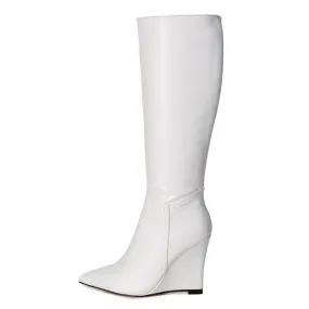 Giaro Wedge heel knee boots ELLA in taupe with 10cm heels